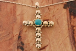Artie Yellowhorse Genuine Sleeping Beauty Turquoise Sterling Silver Cross Pendant